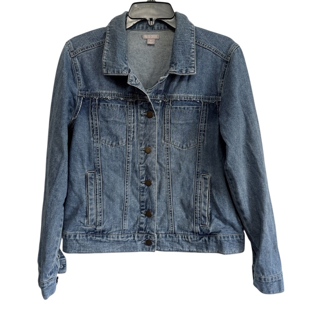 Falls Creek Distressed Raw Hem Denim Jacket Medium Wash Coastal Cowgirl Indie